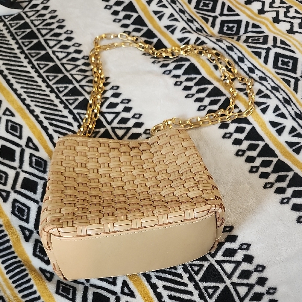 Vintagr Beige Small Bag With Gold Handles